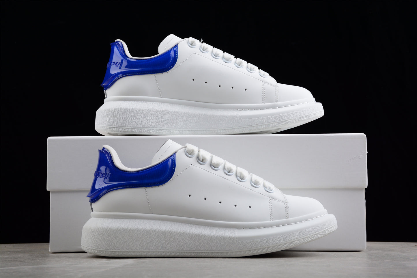 Alexander McQueen white satin blue