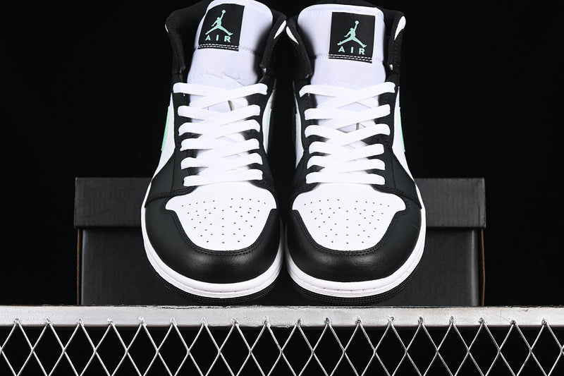 Jordan 1 Mid white black green glow