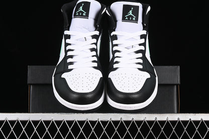 Jordan 1 Mid white black green glow