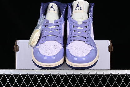 Jordan 1 Mid white purple