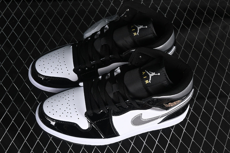 Jordan 1 Mid white black gold metallic
