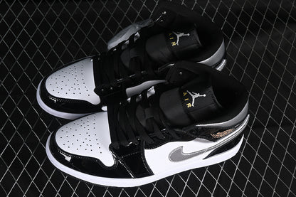 Jordan 1 Mid white black gold metallic