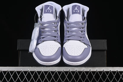 Jordan 1 Mid white purple