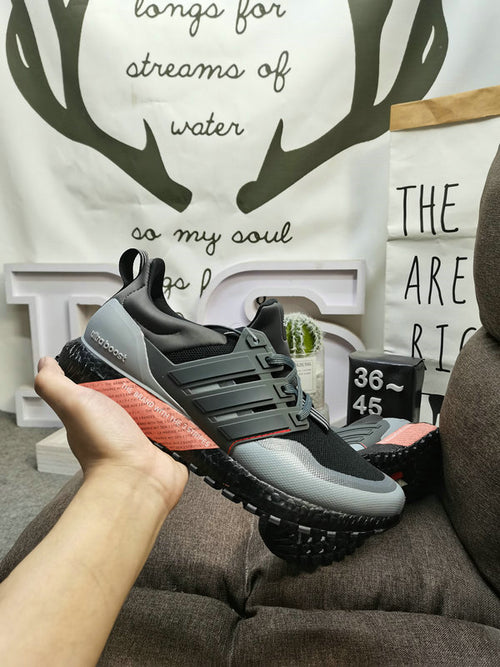 UltraBoost black grey salmon