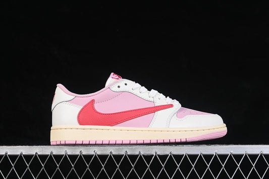 Jordan 1 Low x Travis Scott pink red swoosh