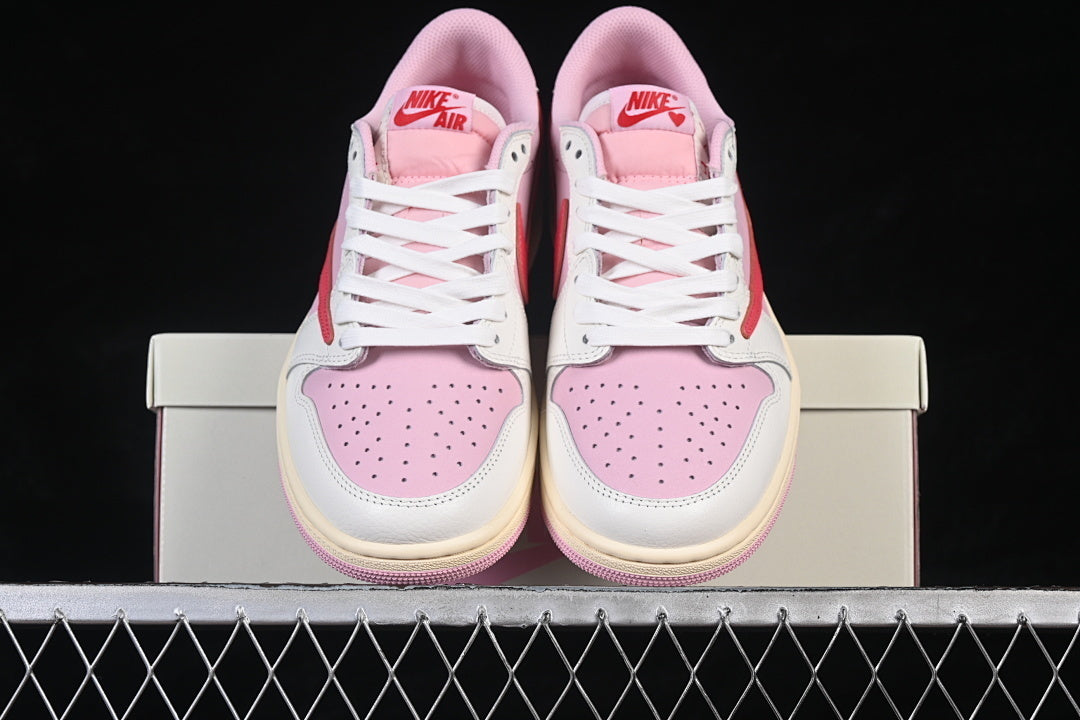 Jordan 1 Low x Travis Scott pink red swoosh