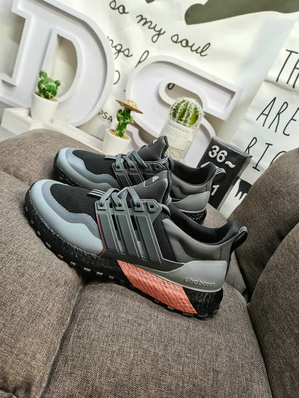 UltraBoost black grey salmon