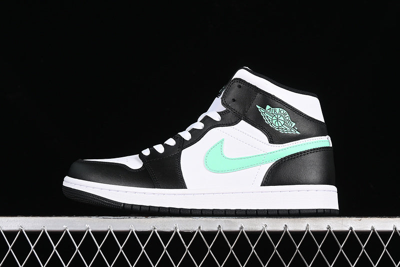 Jordan 1 Mid white black green glow