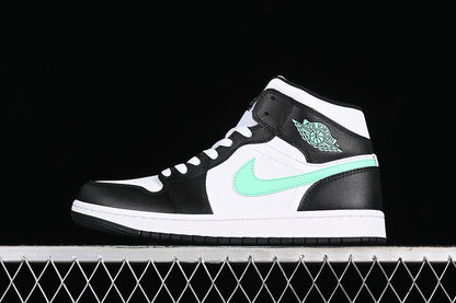 Jordan 1 Mid white black green glow
